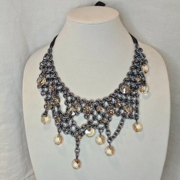 Maria Calderara Asymmetrical Chainmail & Crystals Adjustable Closure Necklace - Picture 1 of 7